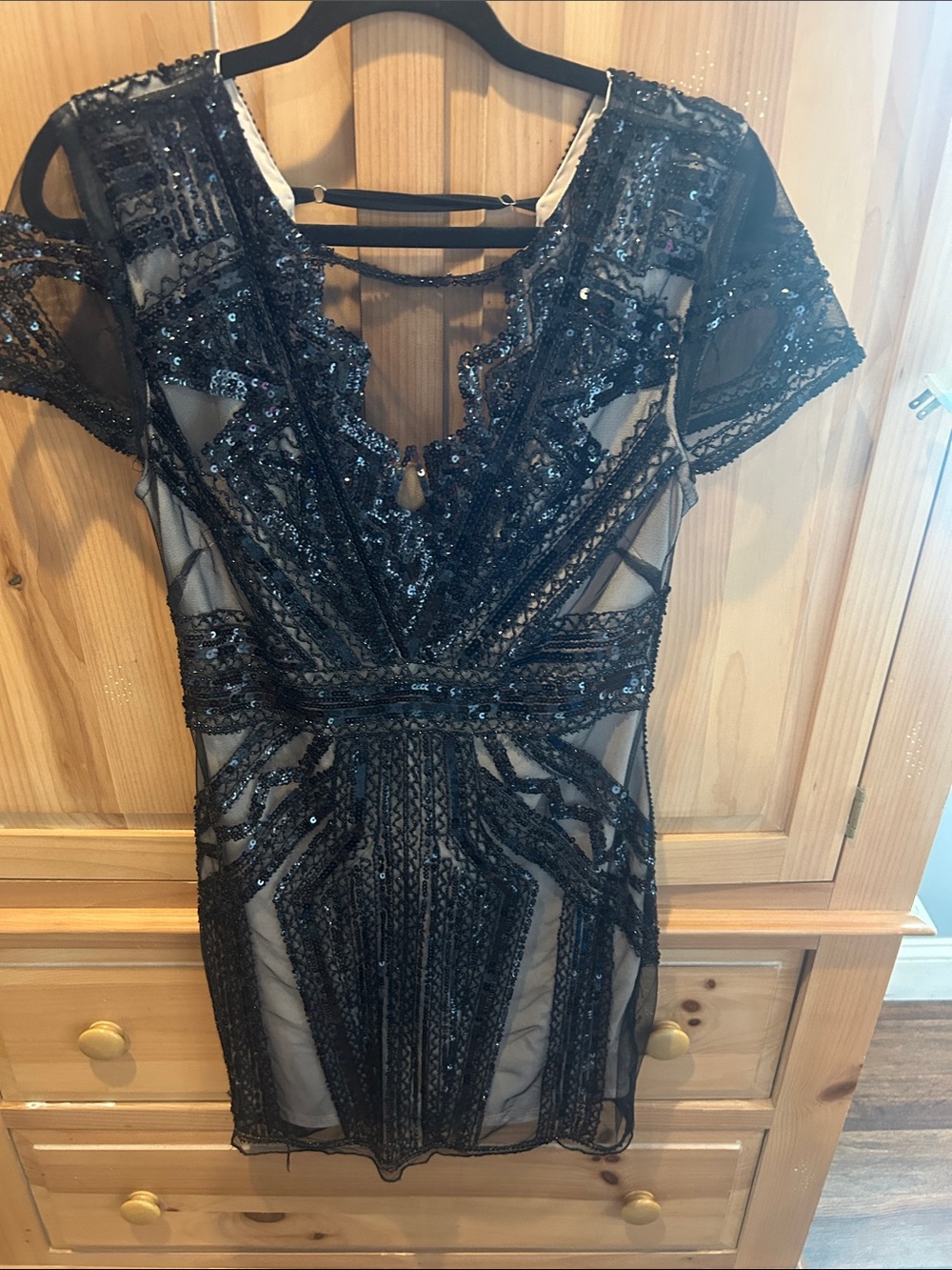 Black Sequin Sheer Overlay Cocktail Dress